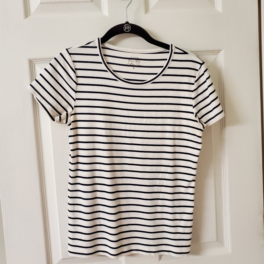 J. Crew navy/white stripe fine rib cotton tee